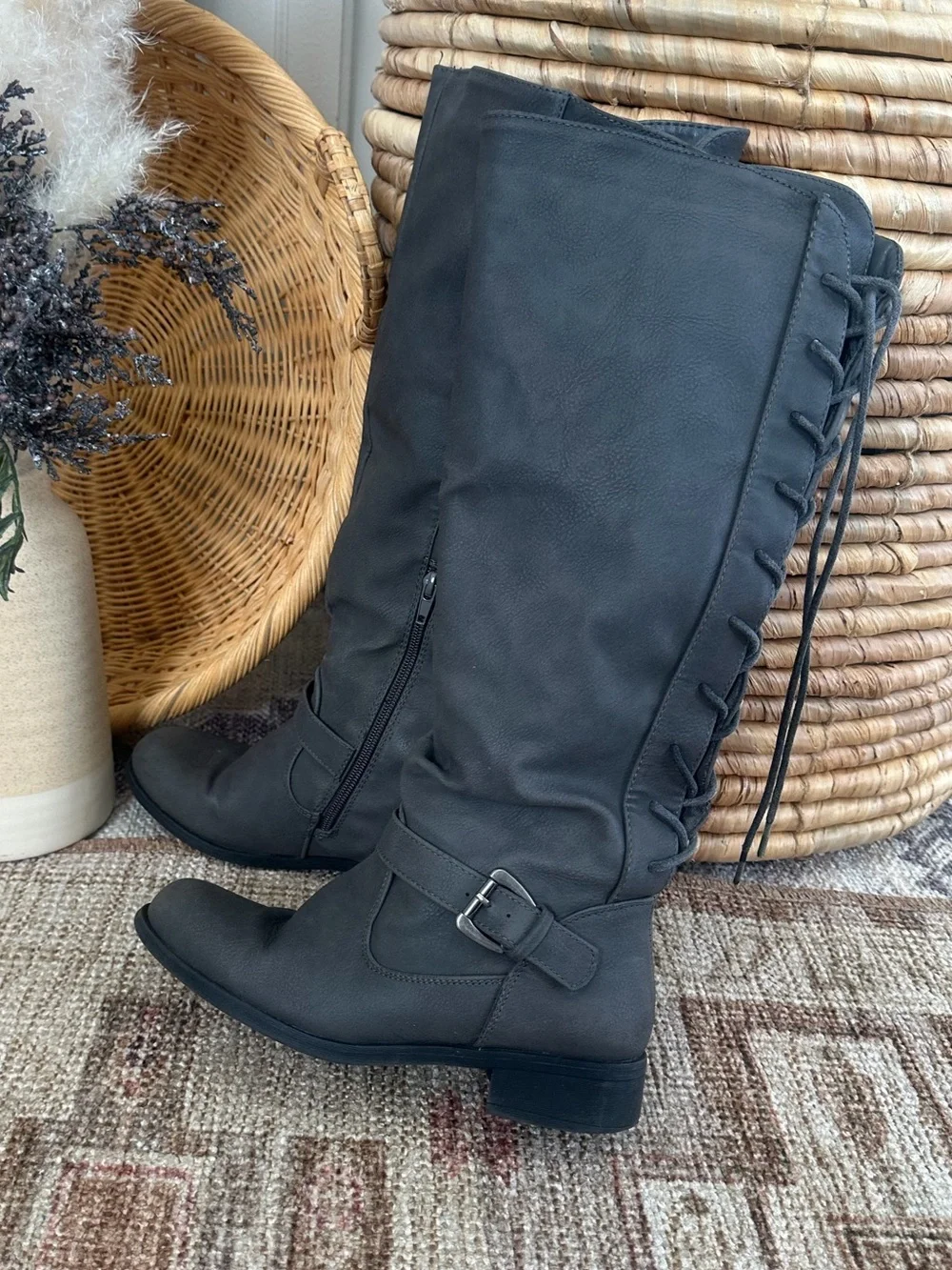 XOXO Women’s Tall Riding Boots Gray Mykie A Boots Size 6M